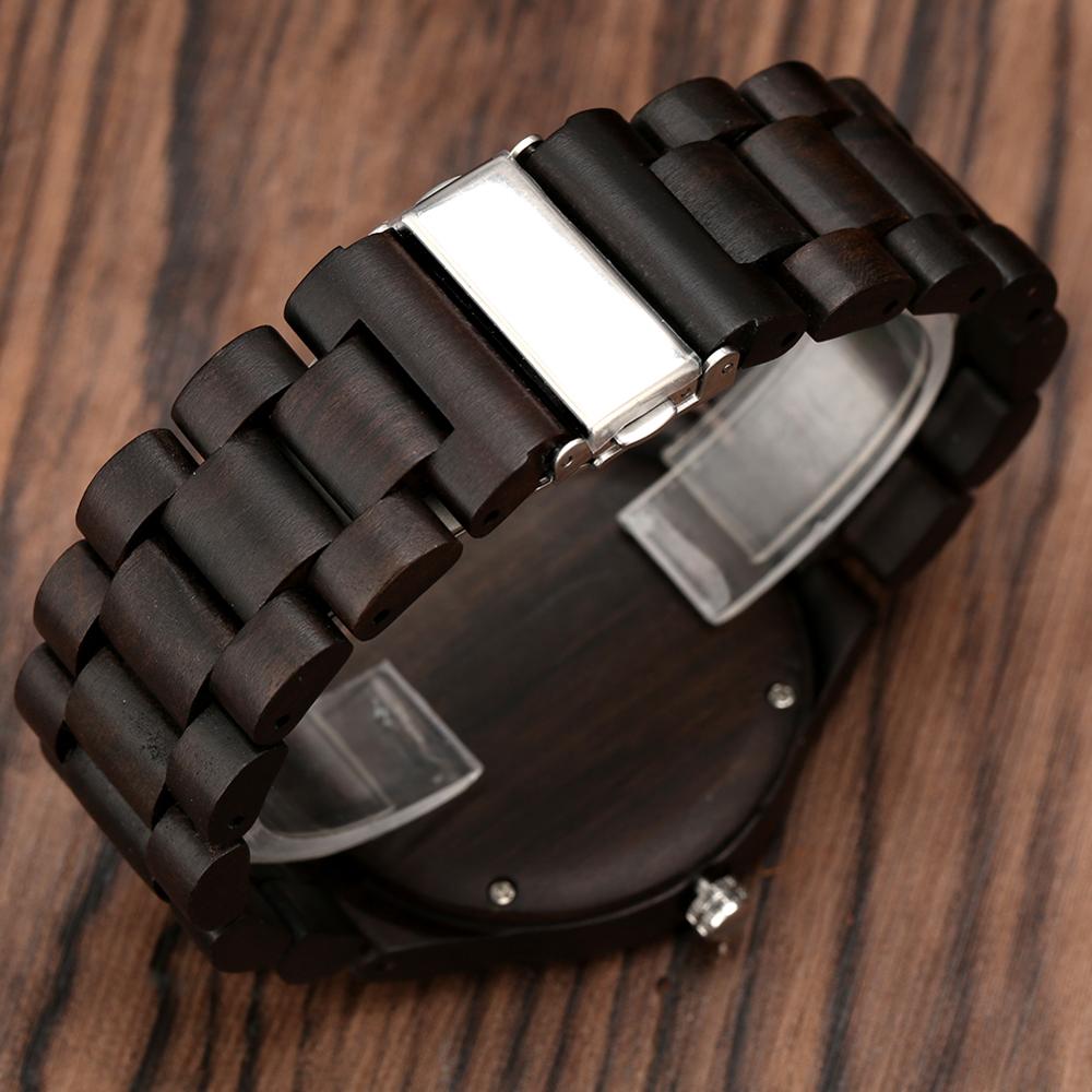 Elegante Ebbenhout Mannen Houten Horloge Eenvoudige Groene Wijzerplaat Zwarte Band Met Gouden Nagels Mannen Houten Horloge Duurzaam Vouwsluiting horloge