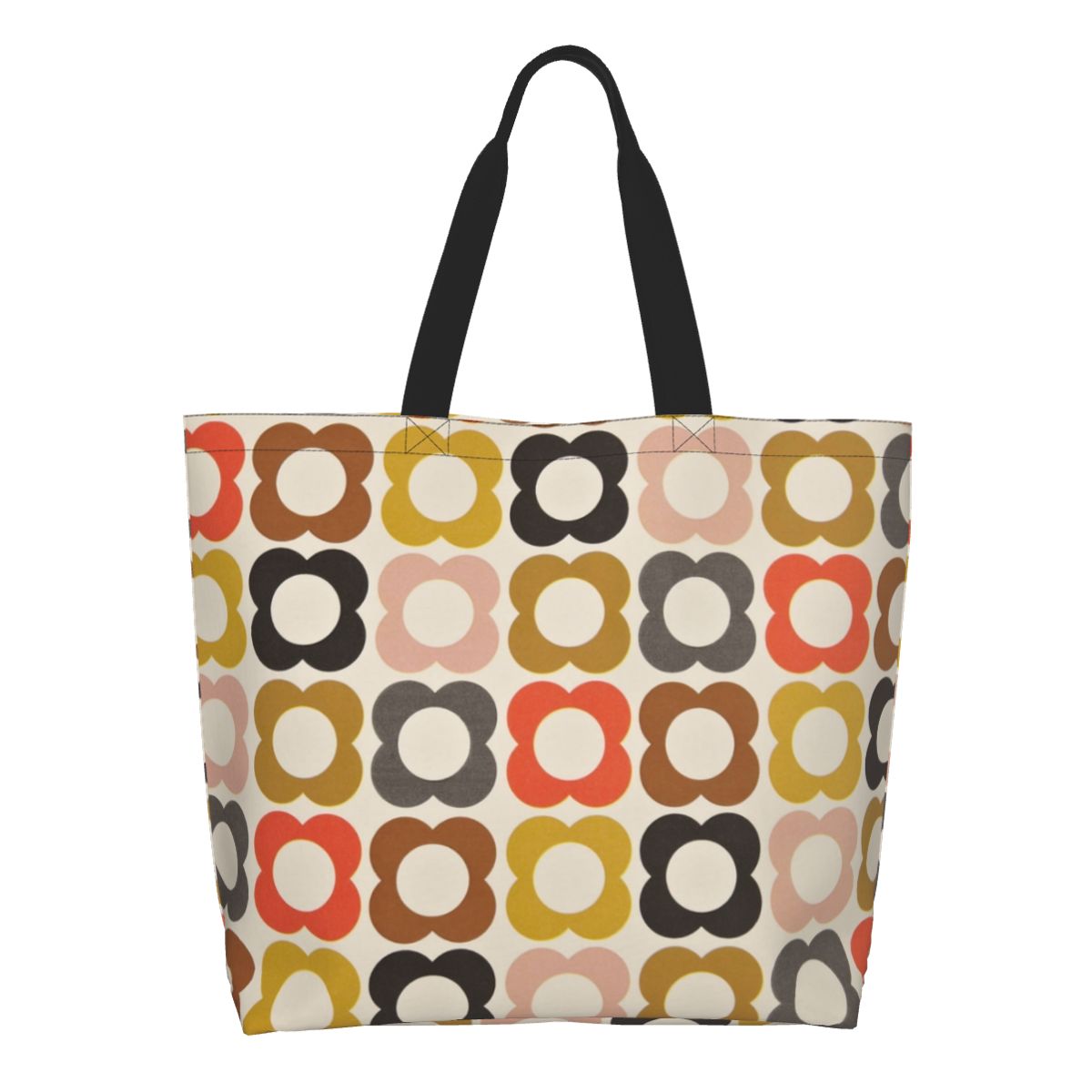 Orla Kiely Abstract Multi Stem Canvas Shopping Bag Big Capacity Grocery Mid Century Scandinavian Geometric Shopper Tote Bags: Gold