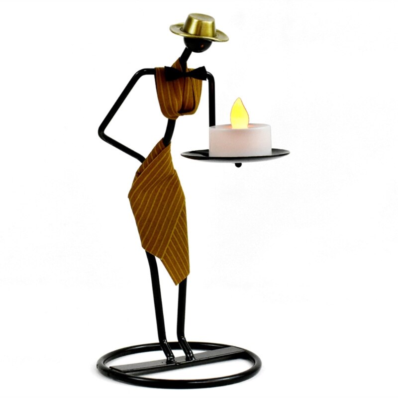 Chandelier en métal nordique avec personnage abstrait, Sculpture de serveur, bougeoir, Figurines faites à la main, décoration de la maison, artistique: Yellow 01