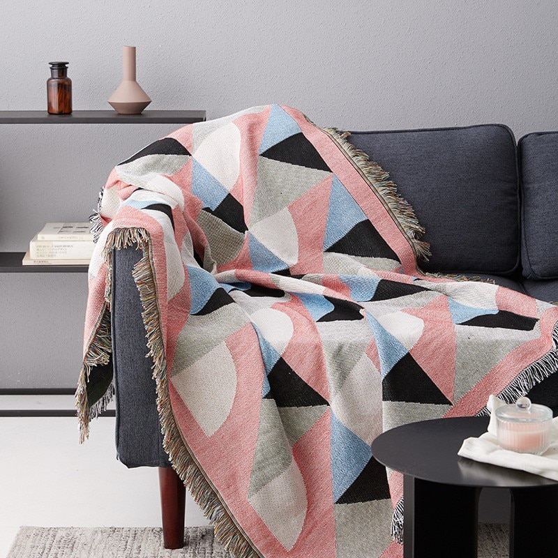 Vintage geometrisk grønn sofa teppe strikket sofa vektet teppe bomull sofa/stoltrekk billedvev teppe reiseteppe