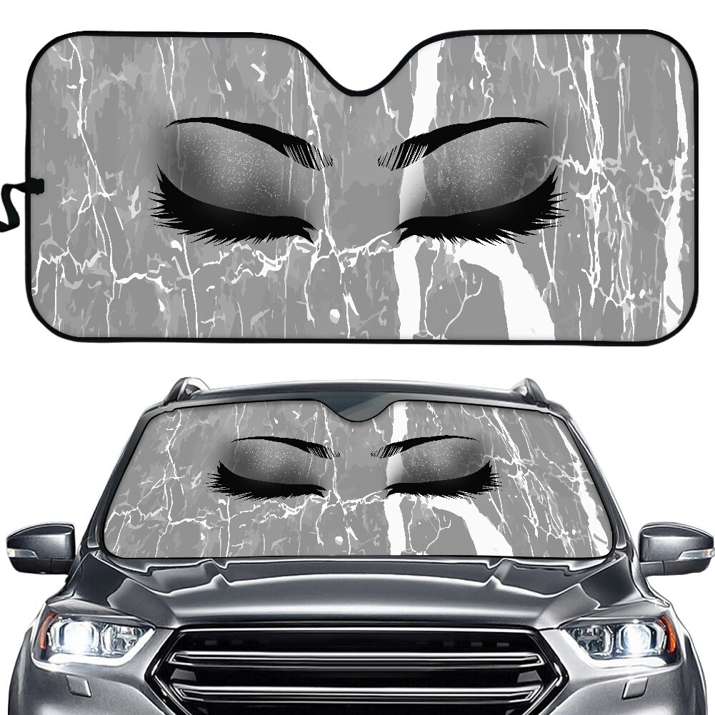 Parasol con estampado de Ojos de mujer para parabrisas delantero de coche, Reflector de calor, sombrilla para coche, suministros de sombreado universales personalizados: Verde claro