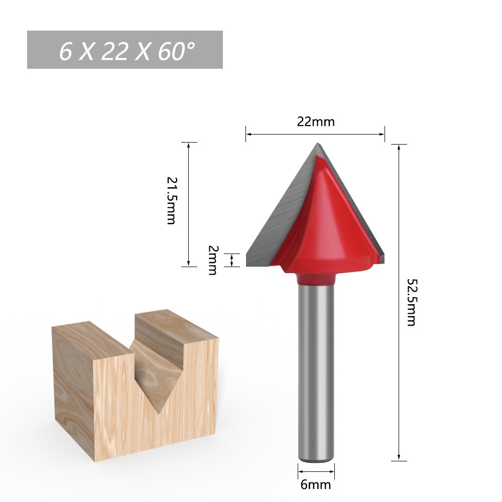 1pc 6mm Shank 60 90 120 150 degree V-shaped Router Bit, 3D wood MDF router bit CNC solid carbide end mill: 6X22X60