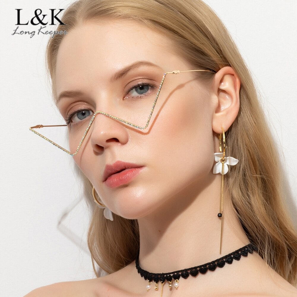 Longkeeper Luxe Diamant Brilmonturen Vrouwen Vintage Half Frame Brillen Frame Vrouwelijke Kristallen Brillen Decoratie Voor Dames