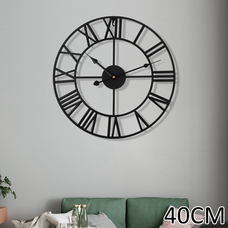 Retro Metal Roman Numeral Wall Clock Iron Round Large Outdoor Garden Home Office Decoration Classic Industrial