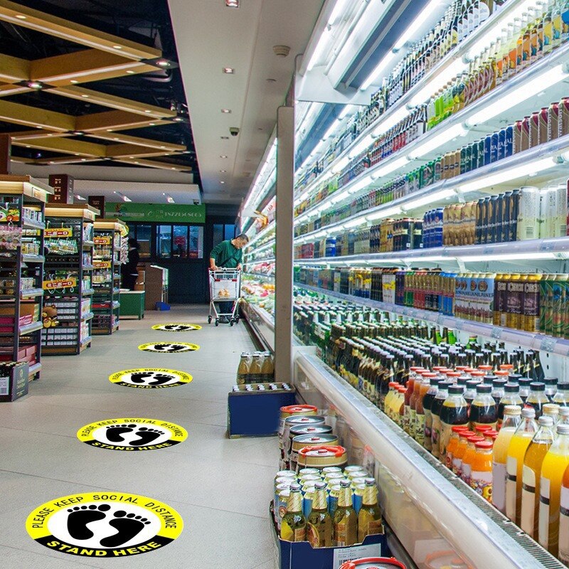 20PCS Social Distancing Floor Decals Stickers Waterproof Anti-Slip Stickers Stand Here Safety Floor Sign Marker