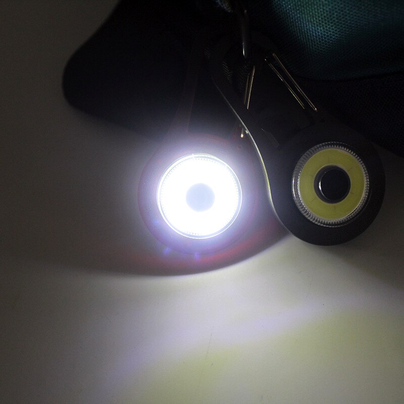 COB LED Keychain Flashlight Key Chain Keyring Torch Light Lamp With Carabiner For Portable Mini Camping Hiking Fishing 3 Modes