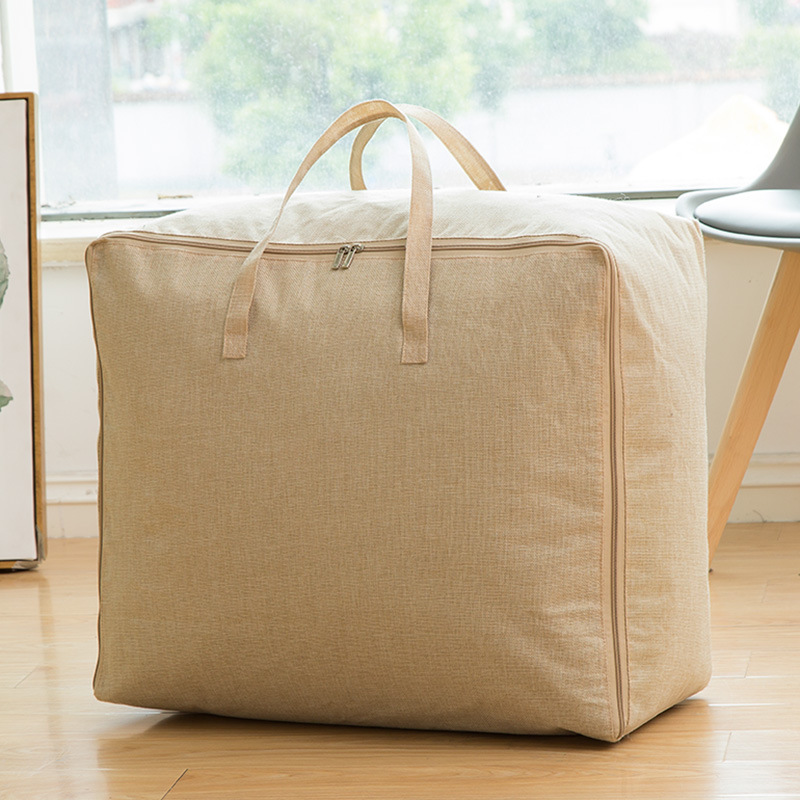 Draagbare Quilt Kleding Sorteren Opbergtas Deken Closet Trui Organisator Doos Met Handvat Anti-Dust Pack Container: M 60x45x26cm / Beige