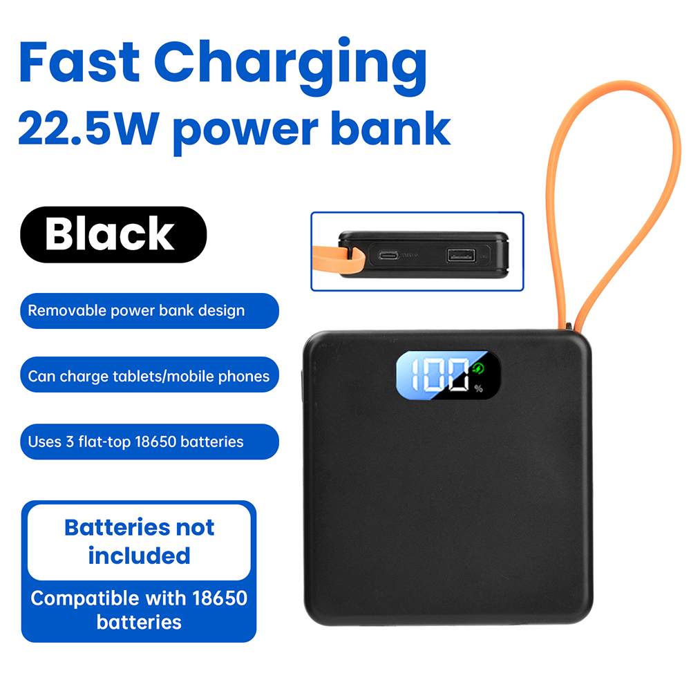 DIY Power Bank 18650 verwijderbare lasvrije draagbare batterijbank 22,5 W snel opladen 10000 mAh oplaadbare module met LCD-scherm
