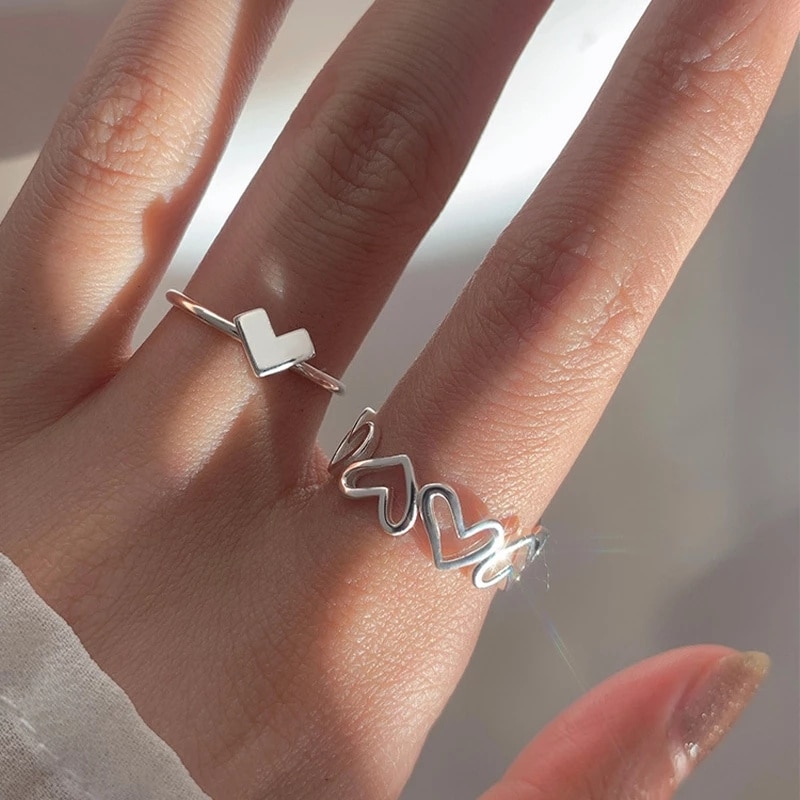 Anelli aperti semplici a forma di cuore scavati di moda per ragazze anelli di colore argento gioielli da sposa aestetici regali di promessa per donne