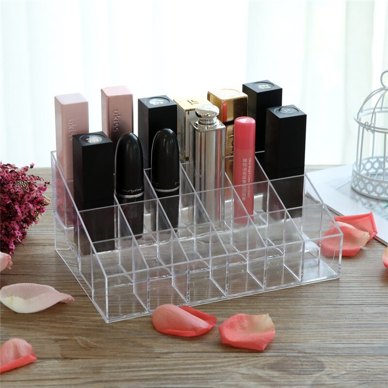 Soporte para brillo de labios, 24 ranuras CC, lápiz labial en crema, caja de exhibición, almacenamiento de secado solar, organizador de maquillaje cosmético