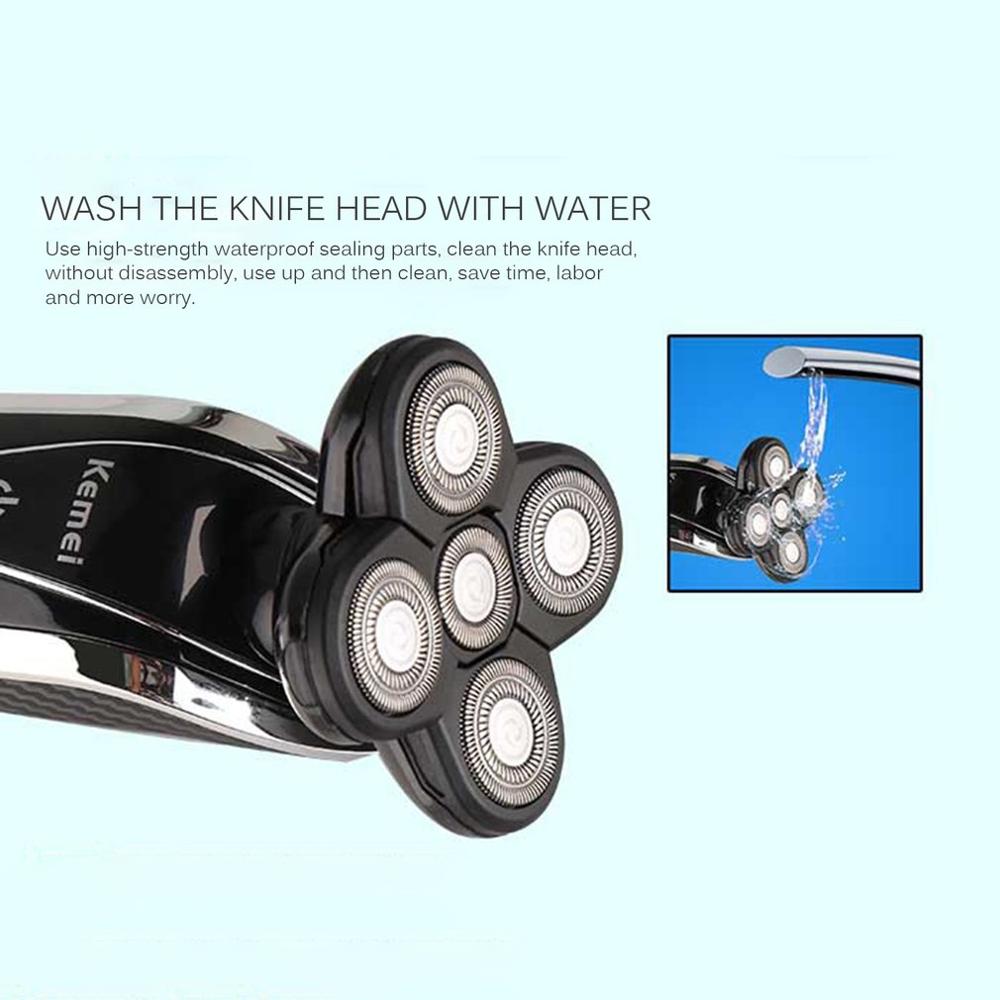 3-In-1 Electric Shaver Body Waterproof Rotary Smart Rechargeable Razor With Stainless Steel 5D Floating Cutter KM5886