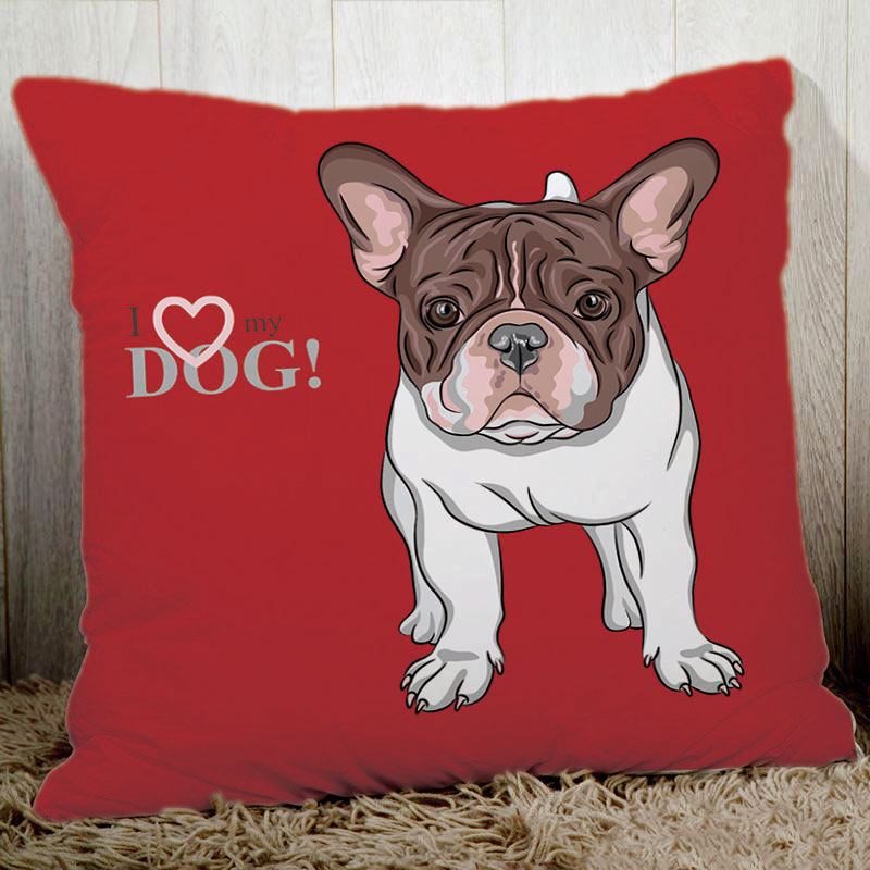 Härliga hundar hem dekorativ kudde 45 x 45cm polyester persika fiber sängkläder örngott söt fransk bulldog mops tryckt  n6: N6 53