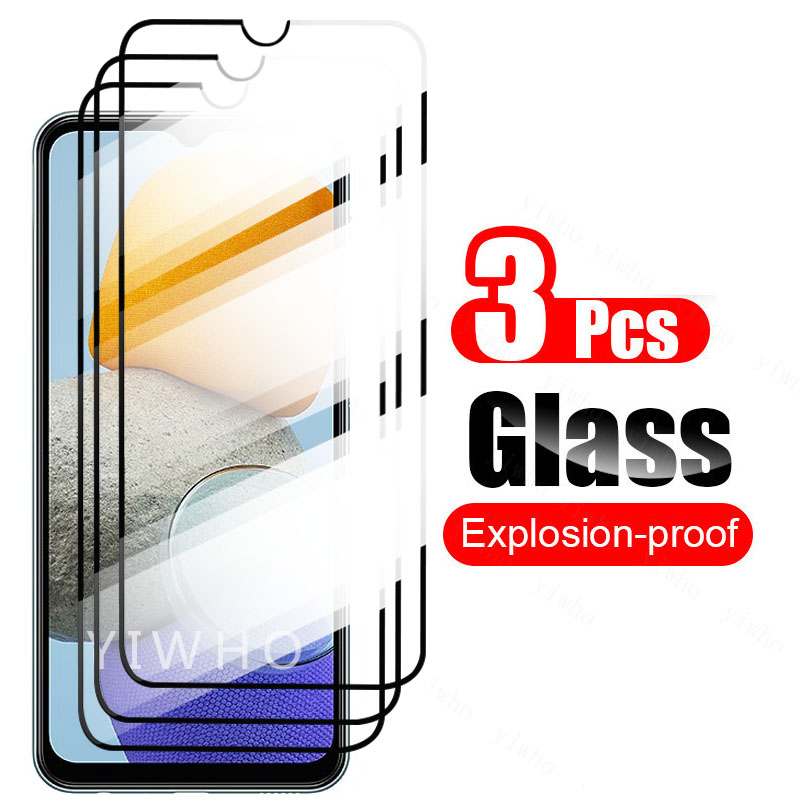 Case Voor Samsung M23 Cover Screen Protector Gehard Glas Op Galaxy M 23 23M Beschermende Telefoon Coque Tas Samsungm23 galaxym23: 3PCS Black