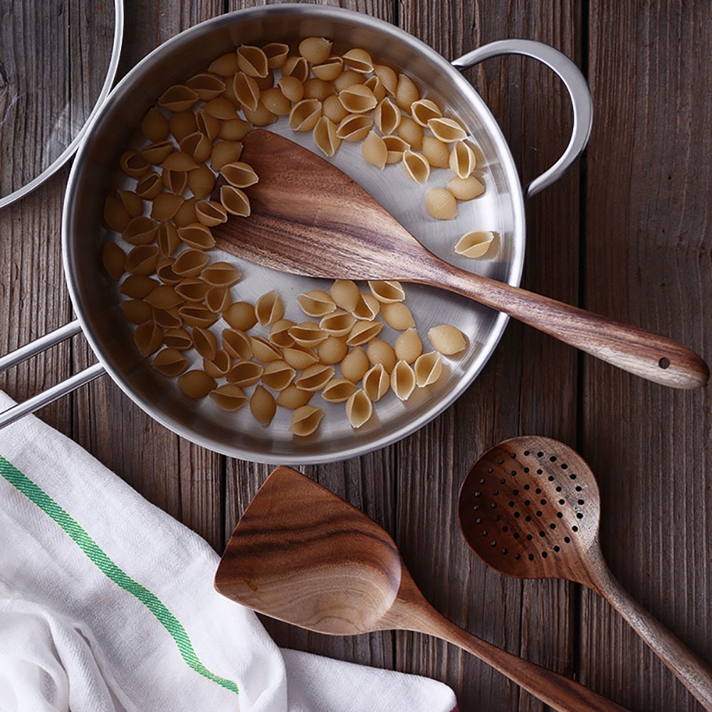 GEEKHOM Wooden Cooking Utensils Set Heat Resistant Cookware Spatula Set Wooden Handle Kitchen Accessories Cooking Tools