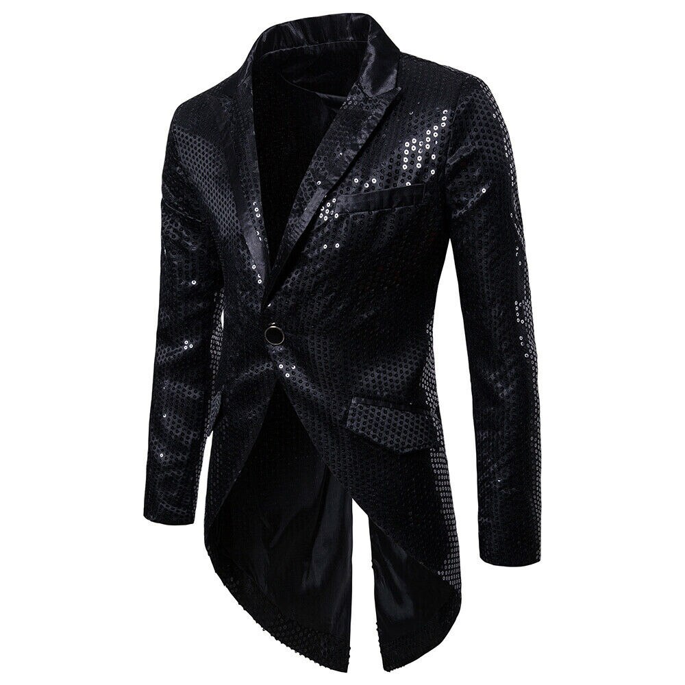 Stilfulde herre pailletter smoking frakke mandlige fest ball slim fit blazer frakke formel en knap jakkesæt jakke outwear kjole blazer: Sort / L
