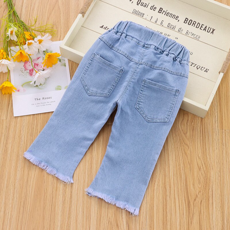 Casual Lente Zomer Dunne Peuter Baby Meisje Jeans Capri Broek Lichtblauw Cropped Broek Kids Kleding Kostuum 80-120Cm