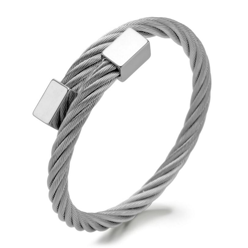 Twist Draht Linie Armbänder & Armreifen Stretch Titan Edelstahl Armreif Stahl Rechteck Kabel Armband Pulseira feminina: steel