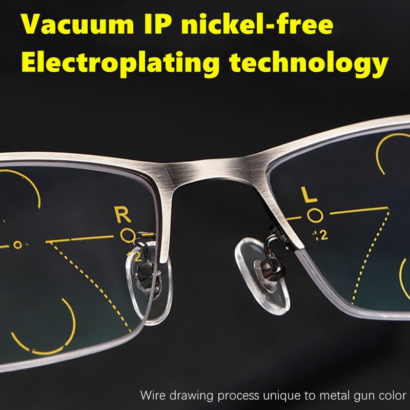 Fotokromisk progressiv multifokal læsebriller mænd anti blue ray presbyopiske briller færdig metal halv ramme
