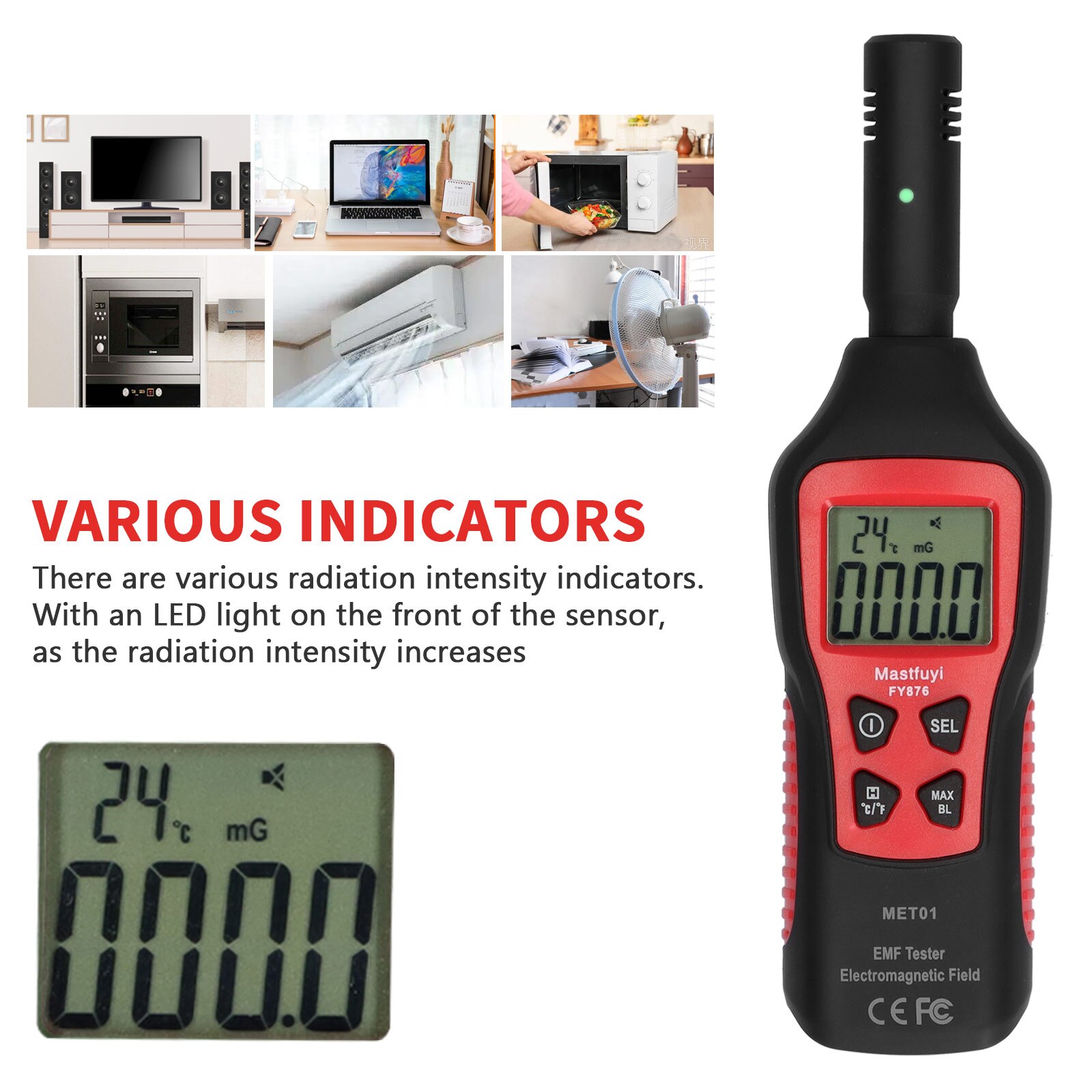 FY876 Electromagnetic Radiation Detector Handheld Practical Anti-Radiation Measuring Instrument High-Precision Radiation Tester