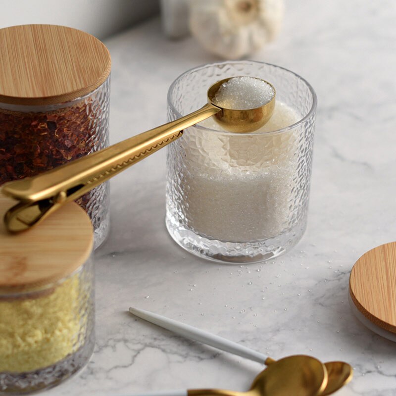 Nordic Kitchen Organizer Sealed Glass Canister Food Storage Container Tea Coffee Sugar Storage Jars With Wood Lid and Rim