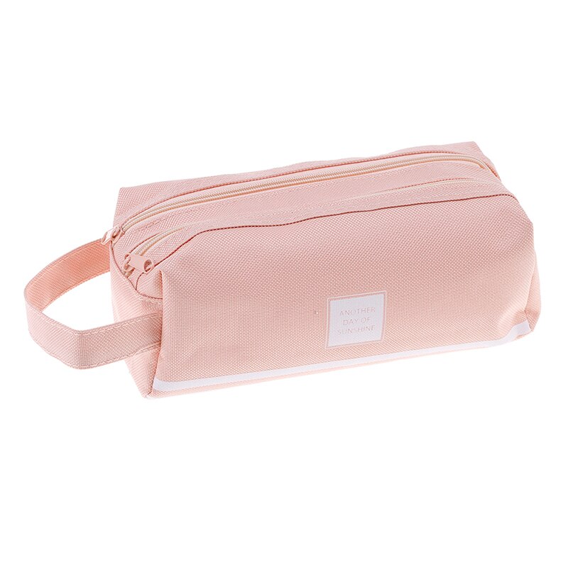Estuche de lápices grande con doble cremallera, estuche escolar Kawaii, caja de bolígrafos grande: pink