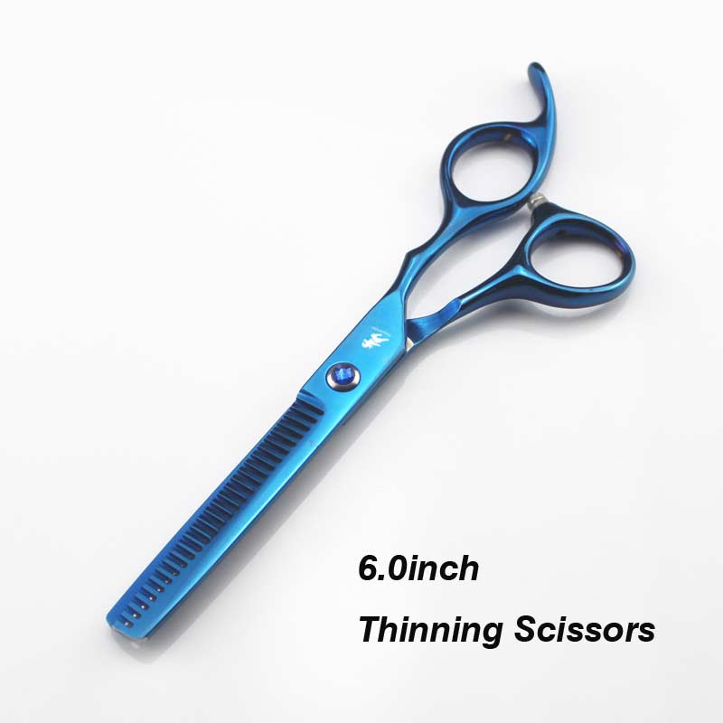 6.0 scissors dog pet grooming polishing tool animal hair Double tail curved scissors Cutting Scissors Thinning: Bule Thinning
