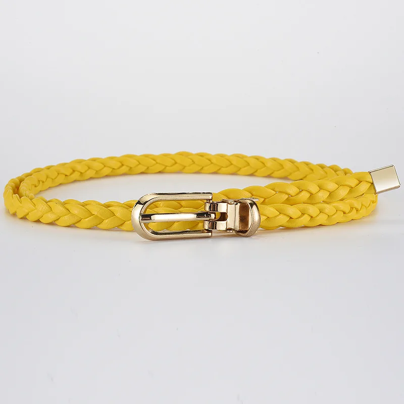 Ceinture tressée pour femmes, avec boucle dorée, ceinture fine décontractée pour étudiantes, accessoires de vêtements pour dames: YELLOW