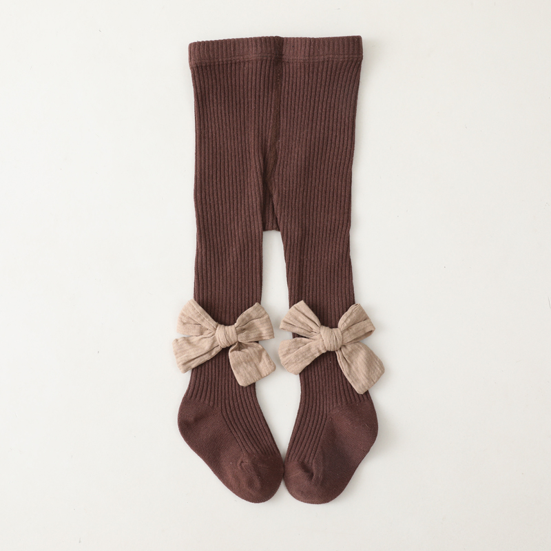 Medias de punto con lazo para bebé niña, pantalones sueltos de punto cálidos para invierno: Coffee / 1-2 Years