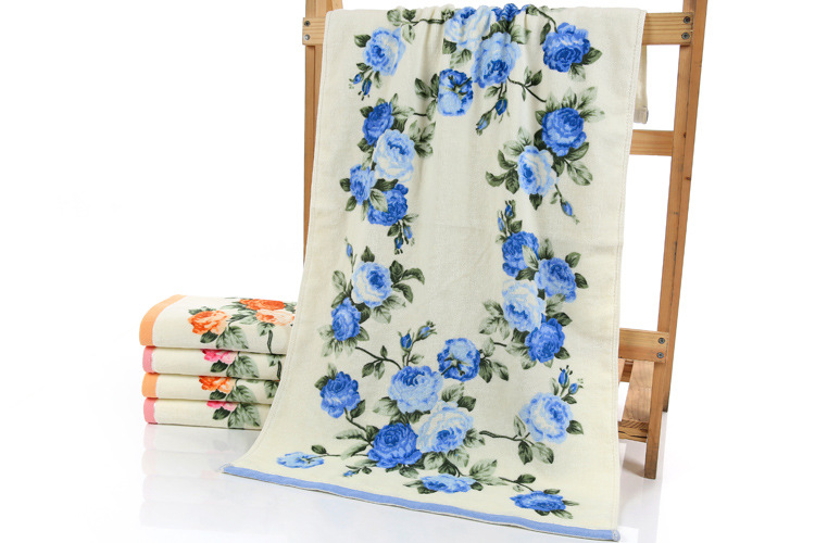 75*140cm blomstermønster bomuldsbadehåndklæder til voksne, strandterry badehåndklæder badeværelse, blomsterhåndklæde, serviette de bain: Lysegrå