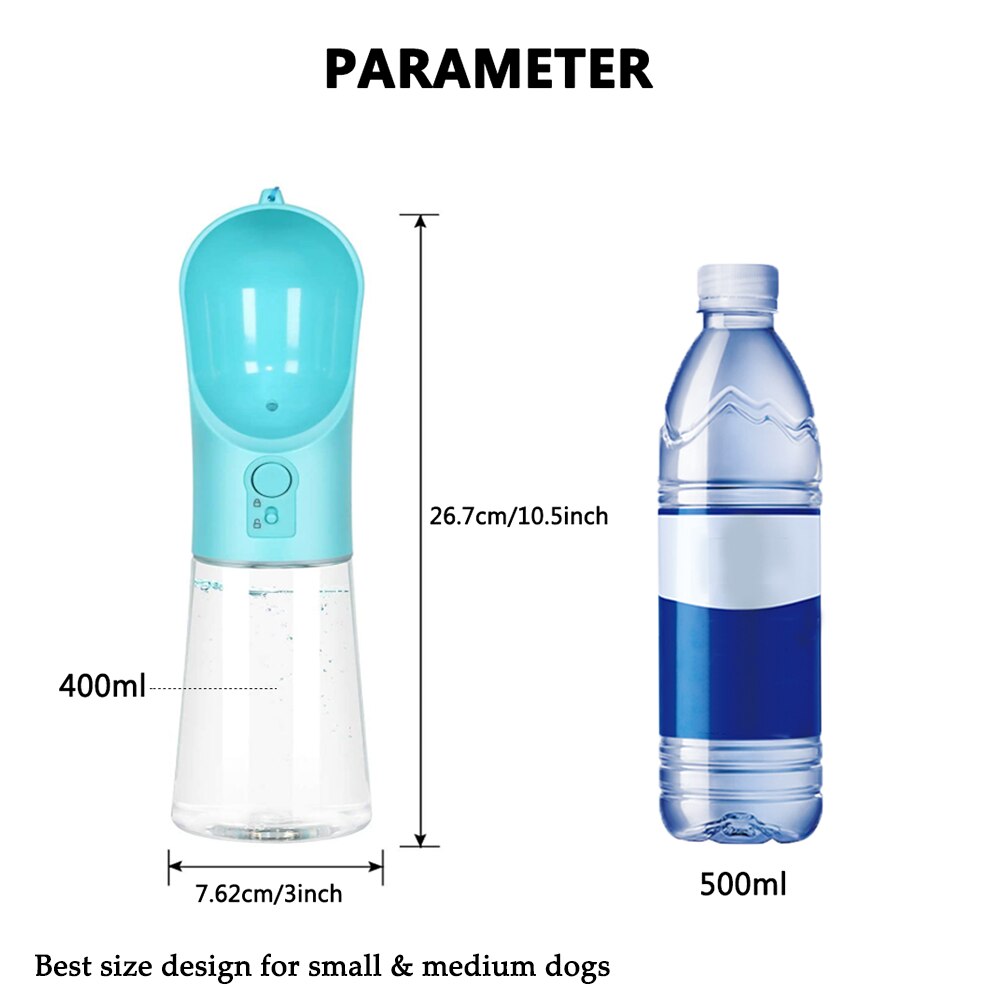Bouteille d'eau portable pour chien et chat 400ml avec verrouillage à une clé, pour voyage en plein air