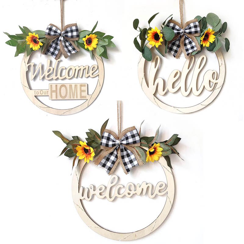 artificial LED spring Summer door decoration hello wreath glowing welcome wreath sign for wall home Café