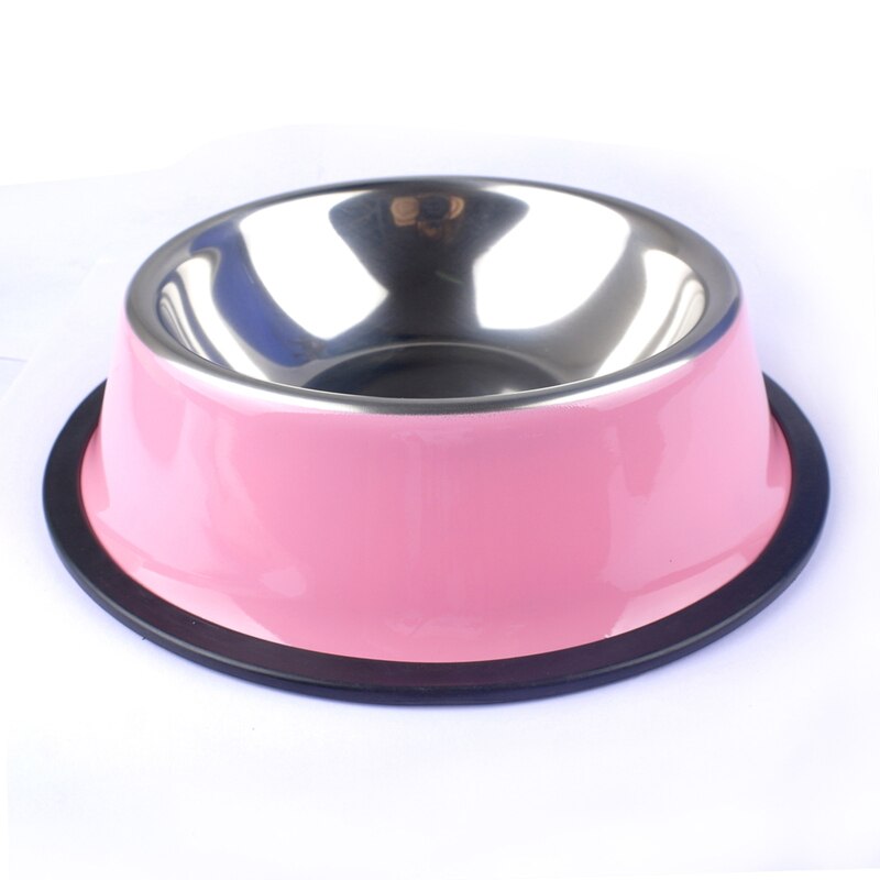 ¡Novedad! Cuencos de acero inoxidable para perros y mascotas, comida para gatos y cachorros, plato de agua para beber, alimentador, alimentación de viaje, platos antideslizantes, suministros para mascotas: Rosa