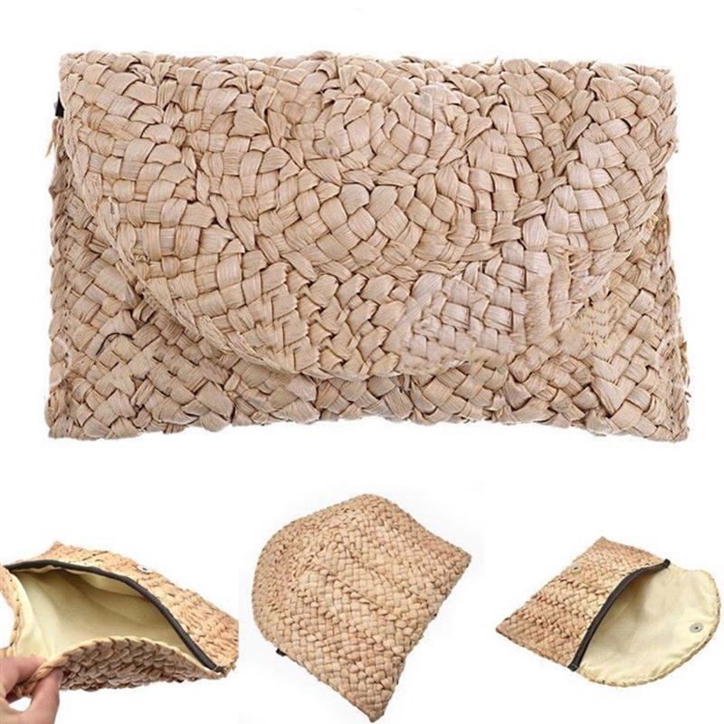 Natural Straw Bag Women's Clutch Purse Casual Straw Portable Clutch Bag Evening Bag For Beach Travel