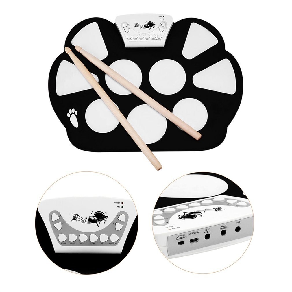 Professionele Roll Up Drum Pad Kit Silicon Opvouwbare Met Stok Draagbare Drum Elektronische Drum Usb Drum