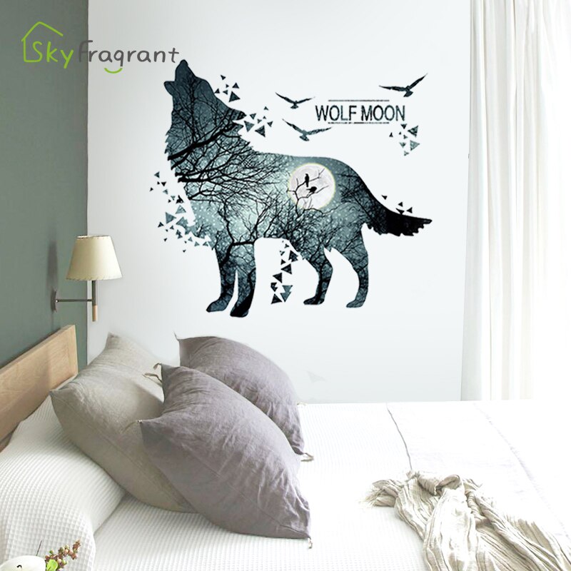 Moon Silhouet Wolf Muursticker Creatieve Slaapkamer Woonkamer Backgroung Muur Decor Home Decor Ingang Decoratie