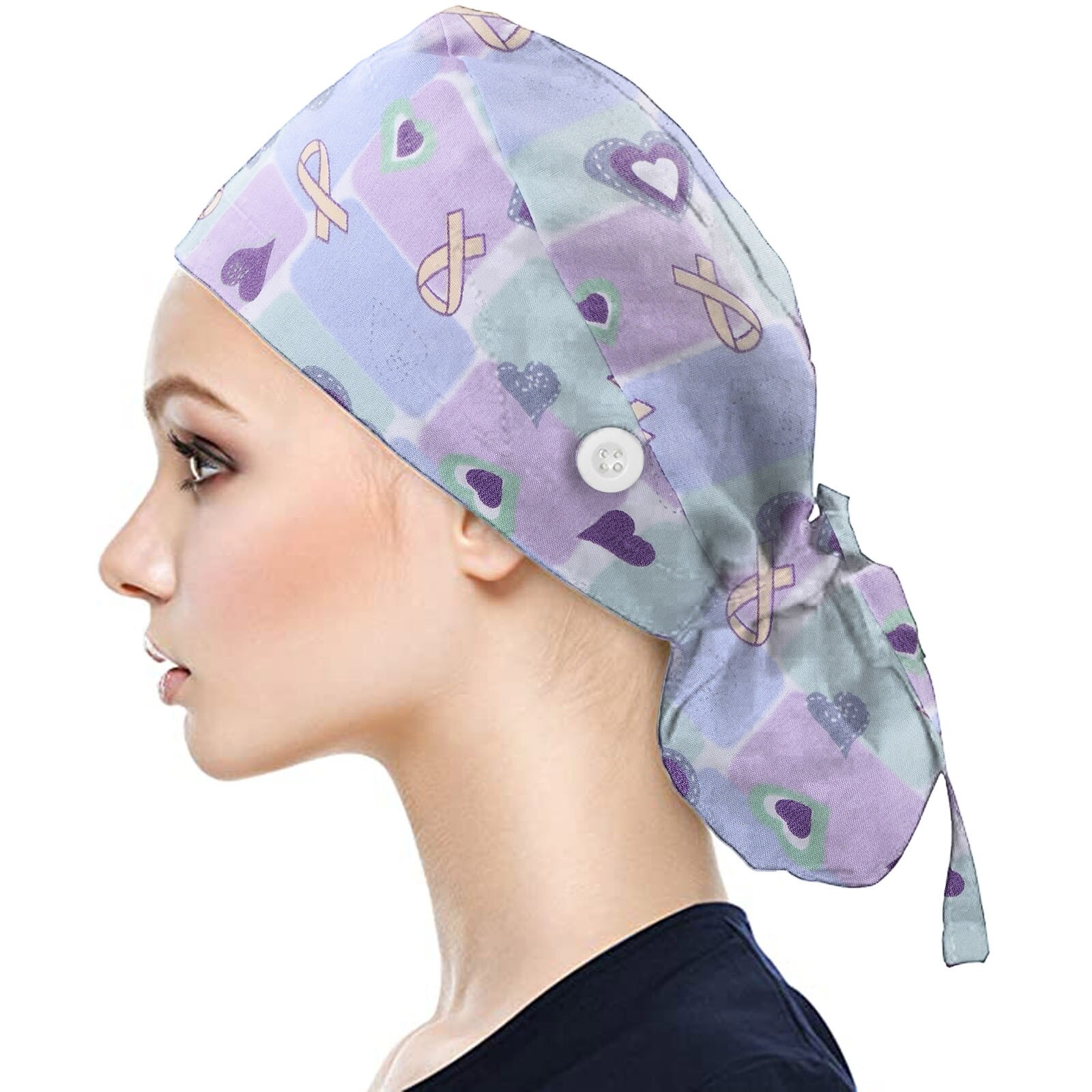 Pattern Scrub Cap Printing Working Hat Buttons Bouffant Hat Sweatband Women Men Beautician Dust Proof Cooking Chef Caps