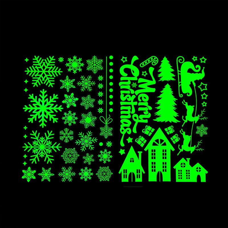 2 Sheets Glowing Christmas Window Decal Sticker PVC Snowflake Merry Christmas Letter Decal for Kids Room School Xmas Decor