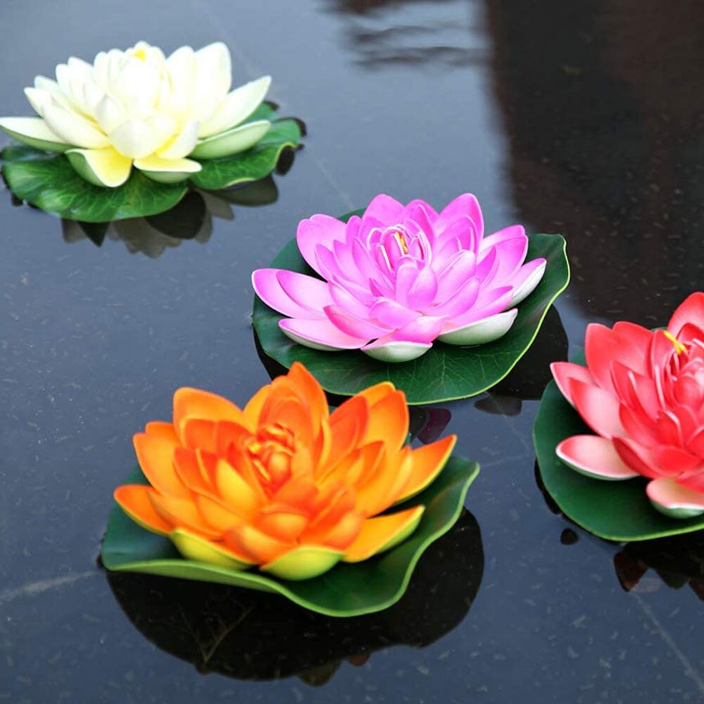 4PCS Artificial Floating Water Lotus Pond Foam Flower Realistic Water Fountain Waterproof Landscape Plants Garden Decoration