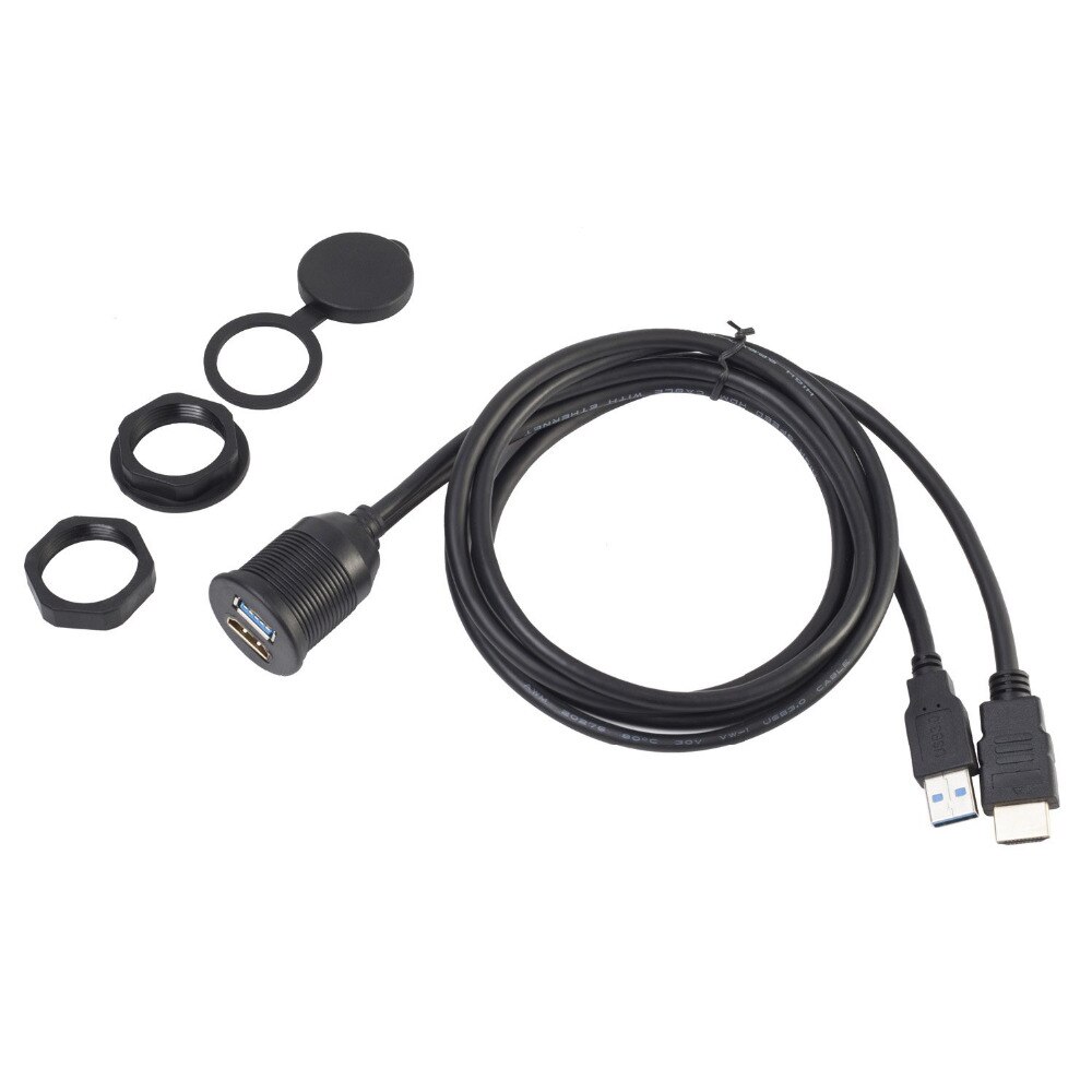 Usb 3.0 &amp; Hd Aux Extension Dash Panel Waterdichte Auto Flush Mount Kabel Voor Auto Boot En Motorfiets