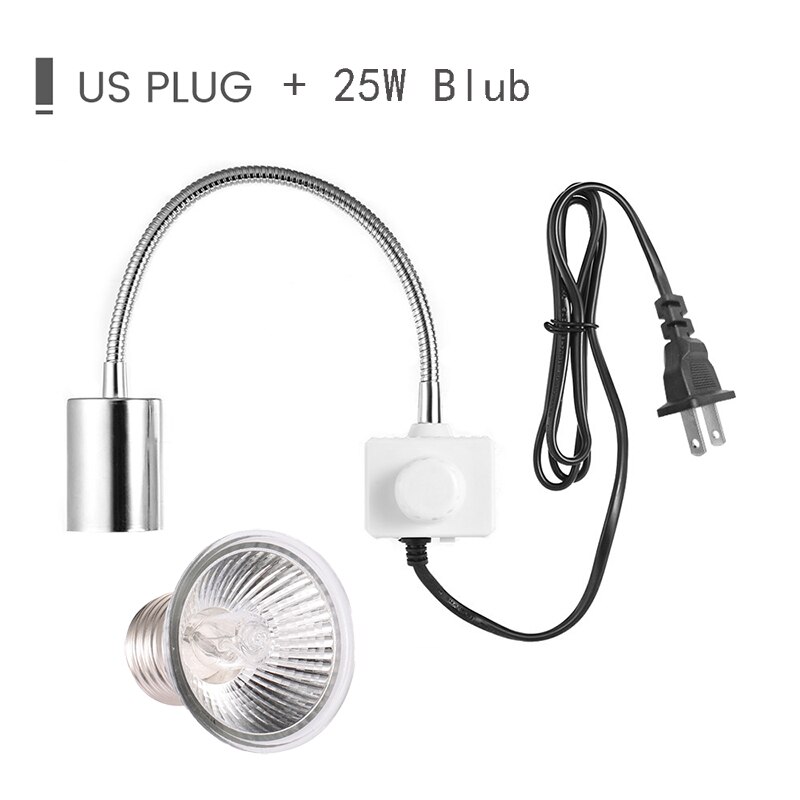 Lámpara para reptiles de 25W UVA + UVB, soporte de bombilla con Clip, lámpara halógena de calor, lámpara de base de tortuga, Kit de luz de calor, productos para mascotas: Lamp and US holder
