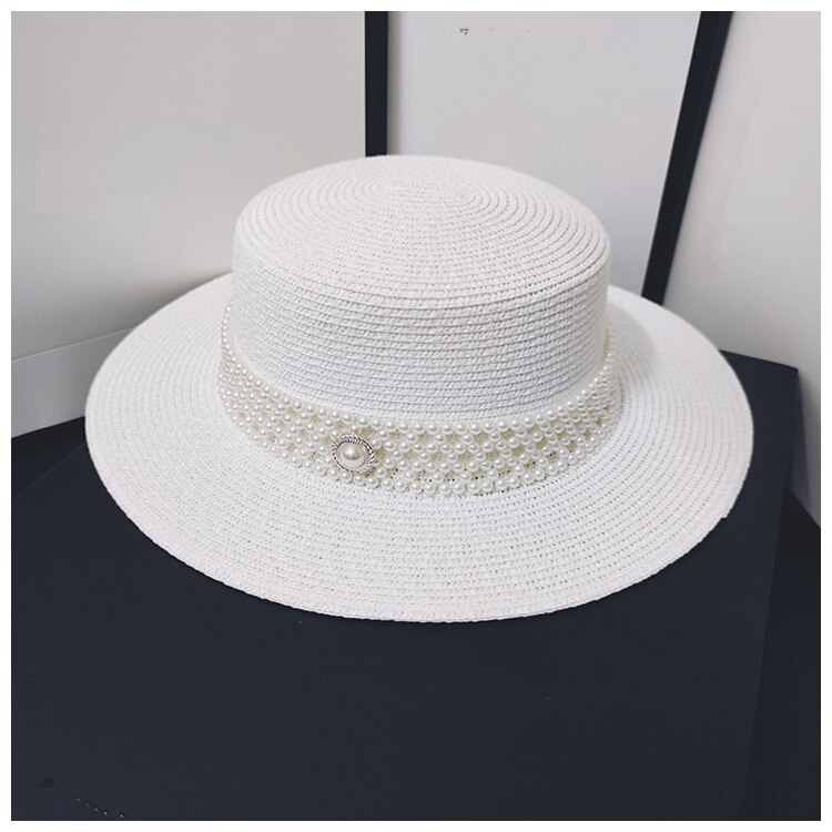 Chapeau français avec ruban de perles pour femme, casquette fedora, jazz, panama: WHITE