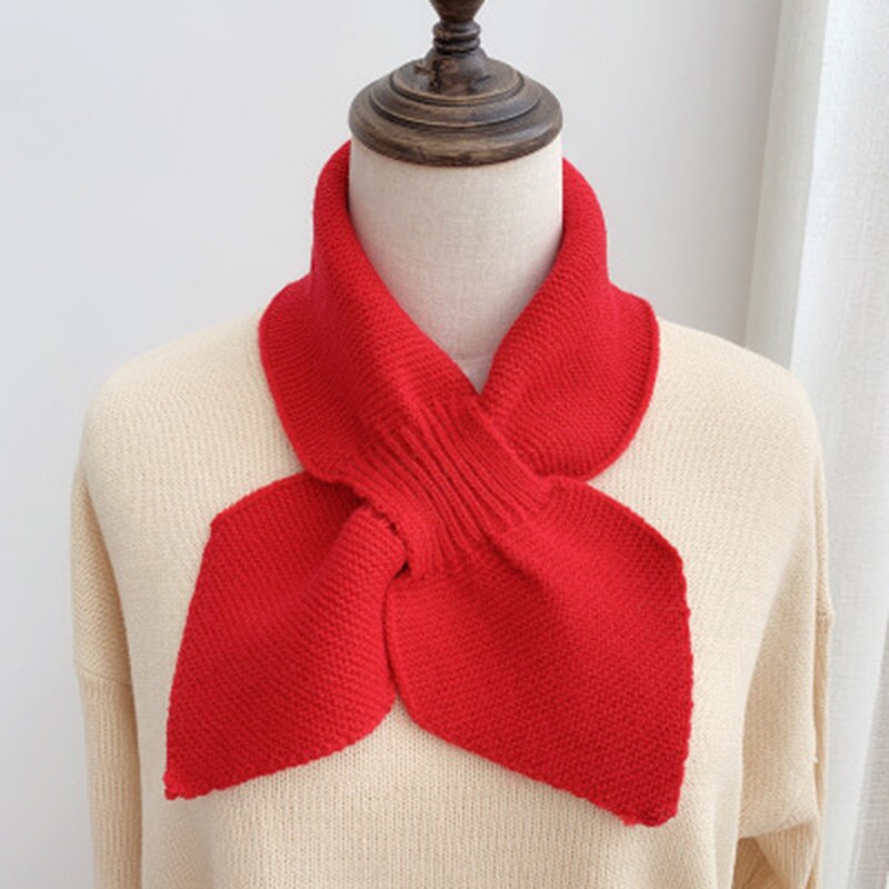 Koreanske kvinder sløjfe krydsstrikket ring hals tørklæder kvindelige efterår vinter ensfarvet elastisk blødt uld varmt tørklæde  n100: Rød