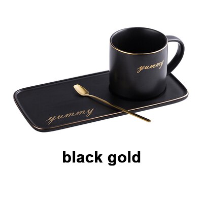 Ceramic Coffee mug european tea cups and saucer sets turkish tumbler latte cup Soy Milk Breakfast Mugs Dessert Plate: black