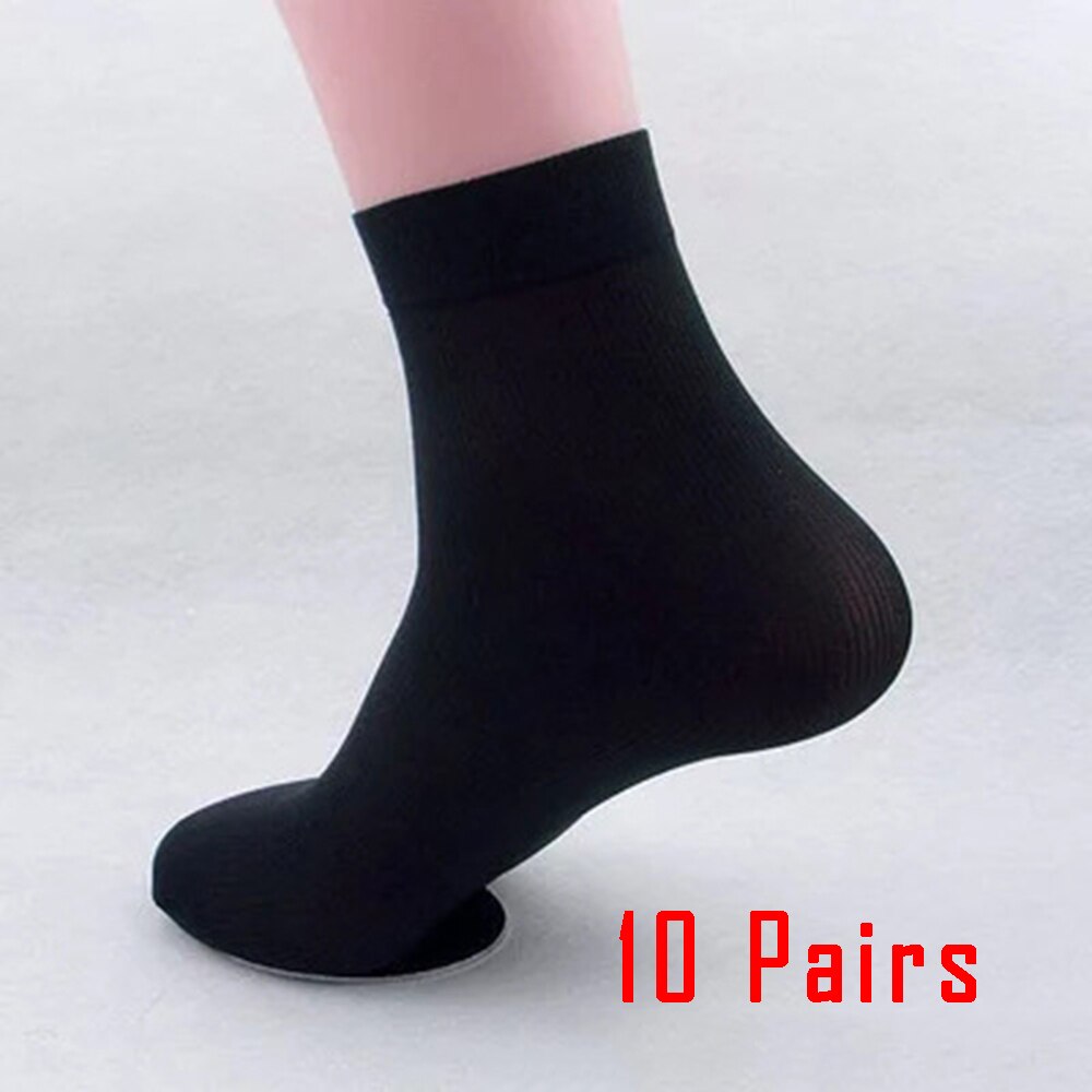 10 par sorte mænds sokker vinter forretning silkeagtige bambusfibersokker afslappet ultra-tynde elastiske mandlige seje sokker: Sort