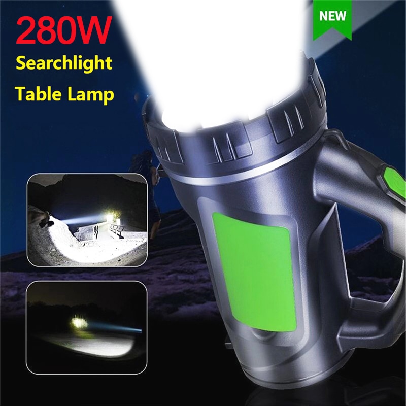 Kraftfuld 280w arbejdslys usb genopladeligt søgelys vandtæt lommelygte spotlight led camping lys med sidelys lanterne