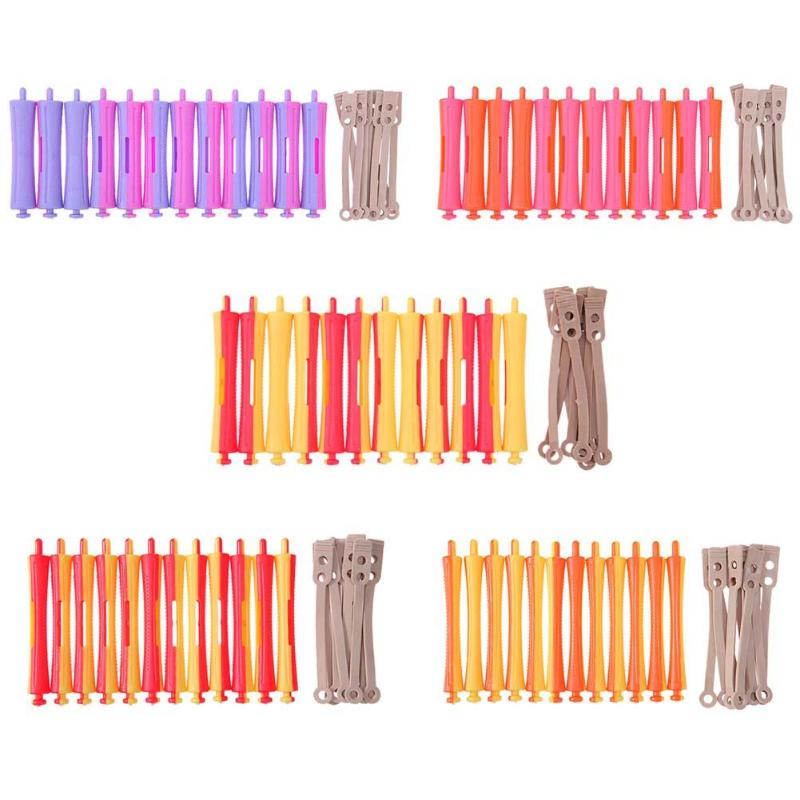 12Pcs/Set DIY Perm Rod Salon Hair Roller Rubber Band Hair Clip Curling Curler Hairdressing Maker Styling Hair Tool Random Color