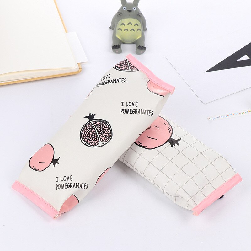 Estuche escolar de Granada y fresa para lápices, bolsa bonita de cuero Pu para bolígrafos, papelería Kawaii, suministros escolares de oficina, Zakka