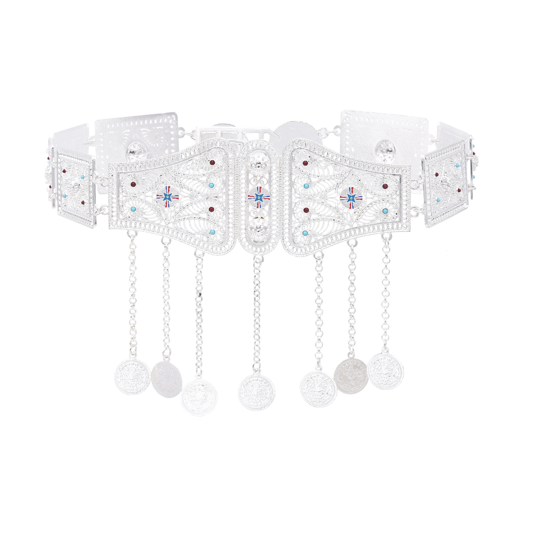 Cadena de cintura chapada en plata brillante para mujer, cadenas para el cuerpo de y pesadas, joyería para el cuerpo india Tribal étnica Vintage: PLATEADO