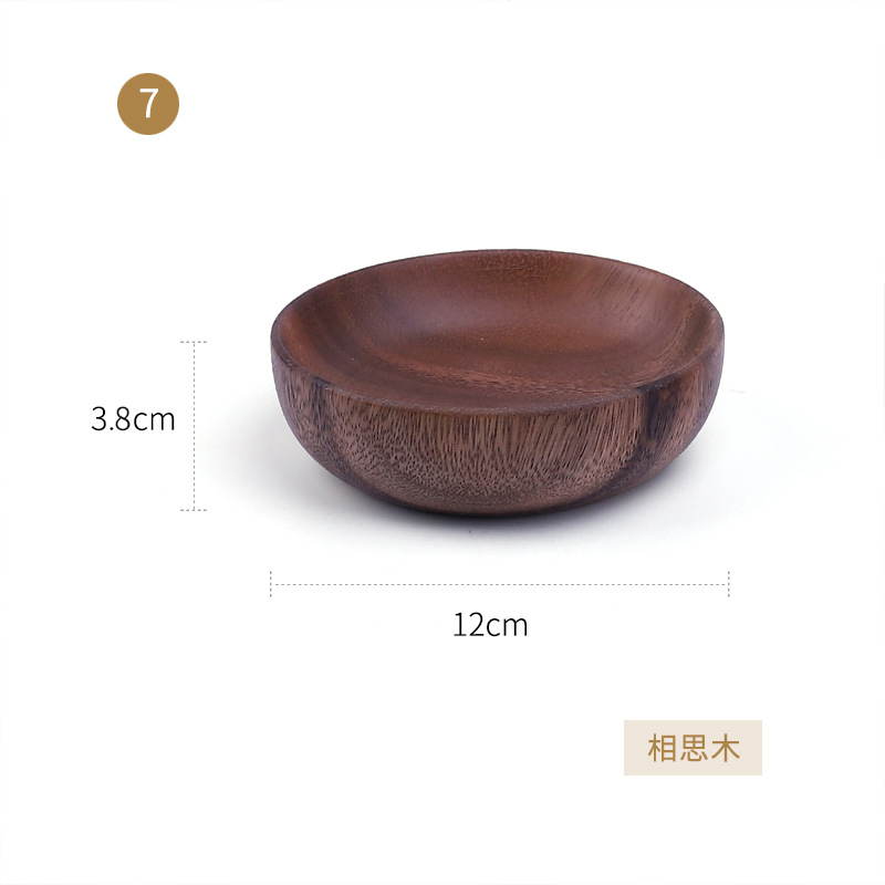 Akacia träskål träservis hushålls- och fruktfat salladsskål hel träsoppskål matbehållare av trä tallrik: 12 x 3.8cm