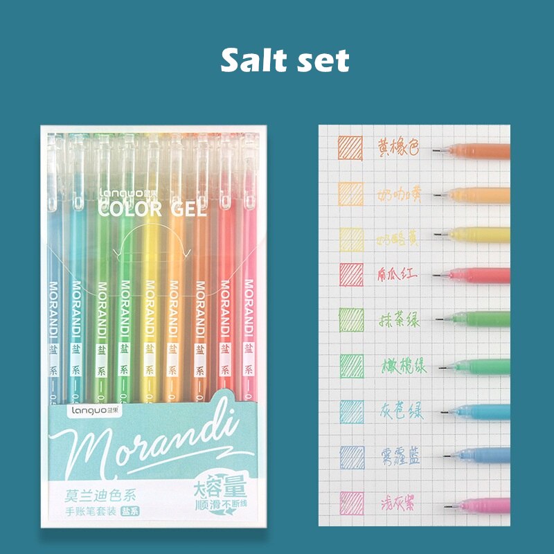 9 st morandi grå penna set multi färg gel bläck pennor vintage markör liner 0.5mm kulspets brevpapper kontor skola  a6037: Salt set